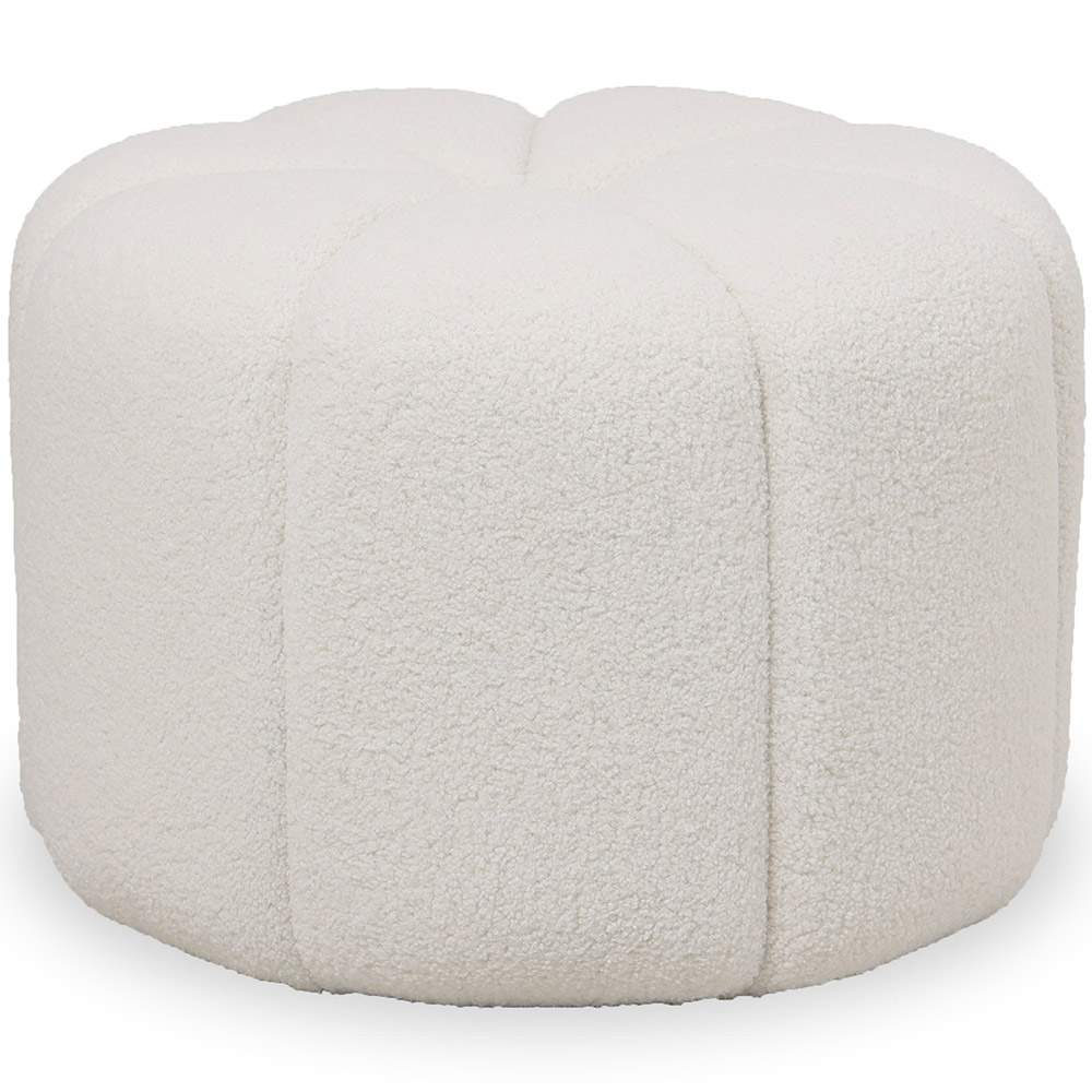  Buy Round Ottoman Upholstered in Bouclé Fabric - Posera White 61306 - in the UK