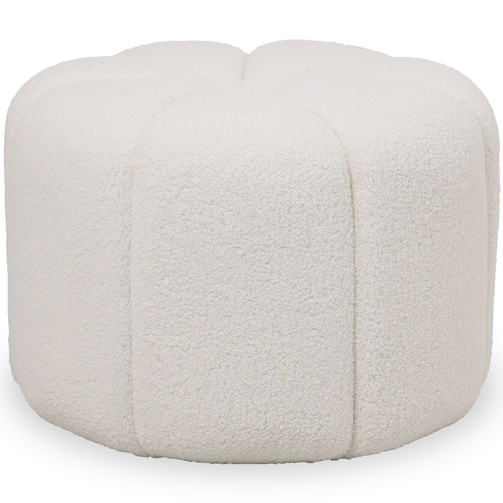  Buy Round Ottoman Upholstered in Bouclé Fabric - Posera White 61306 - in the UK