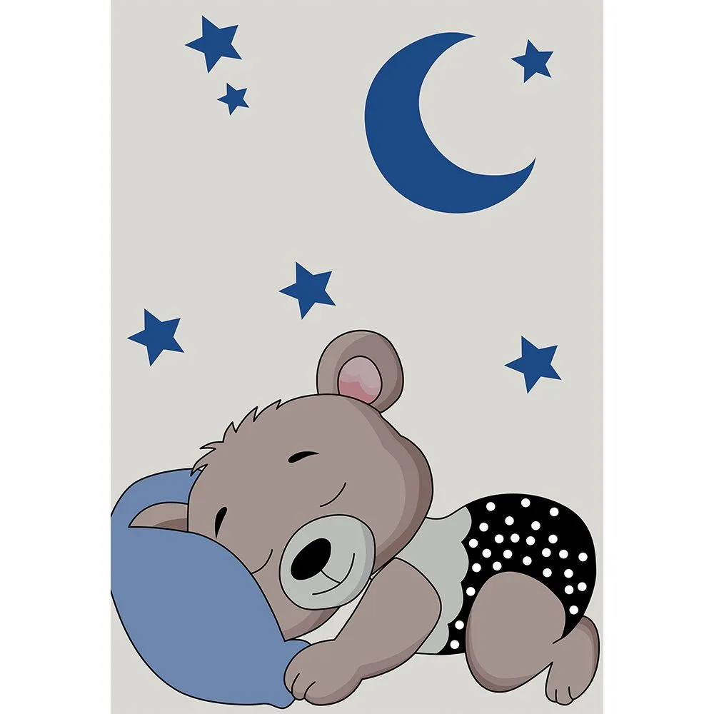 Large Kids Sleeping Bear Design Carpet - Blue and Grey (290x200 cm) - Hercai image 8