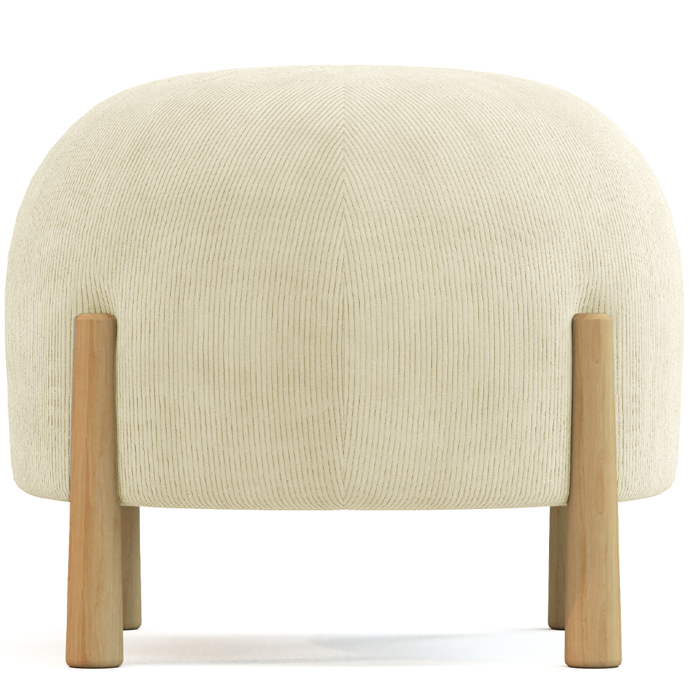 Round Corduroy Upholstered Pouf with Natural Wood Legs - Marrakesh image 8