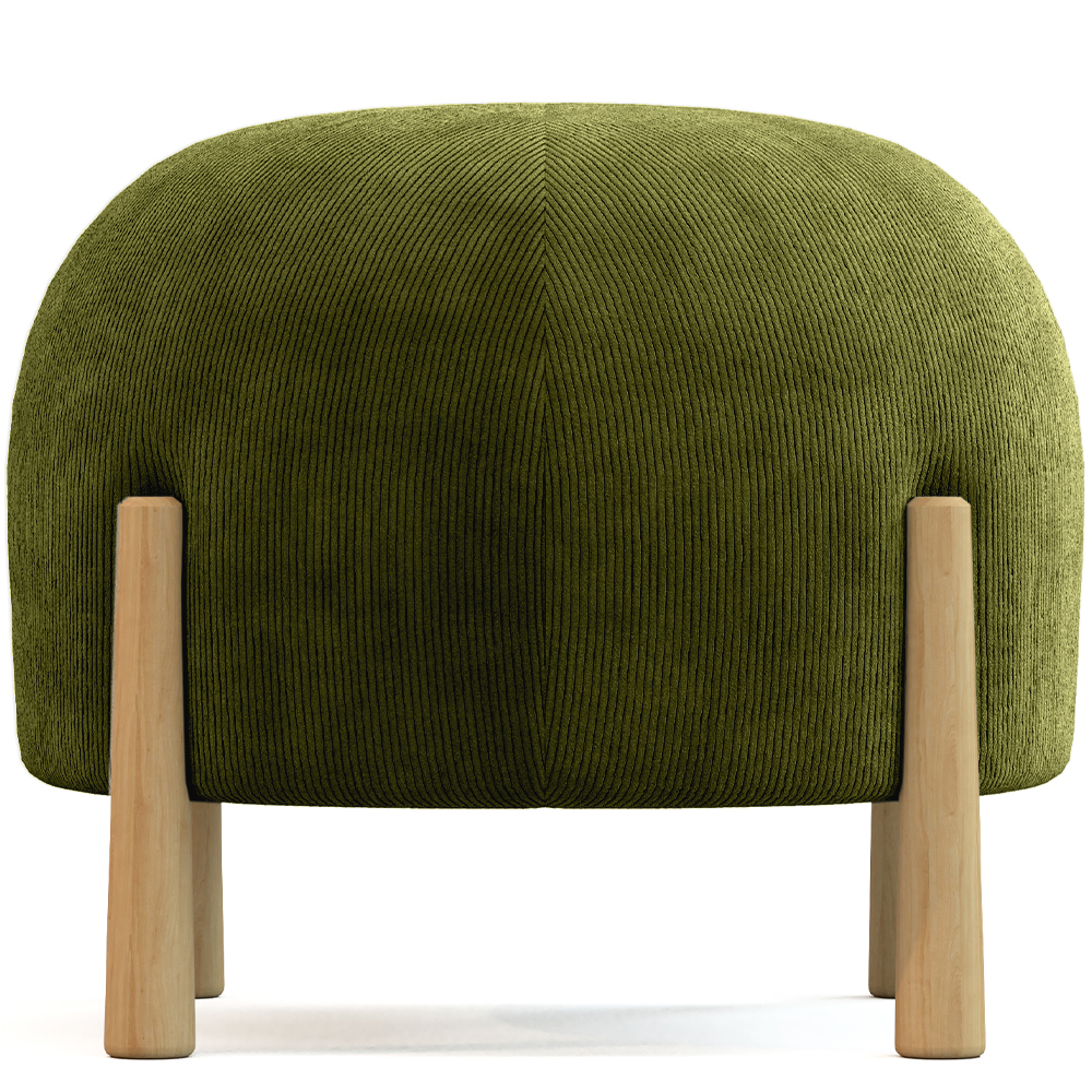 Round Corduroy Upholstered Pouf with Natural Wood Legs - Marrakesh image 8