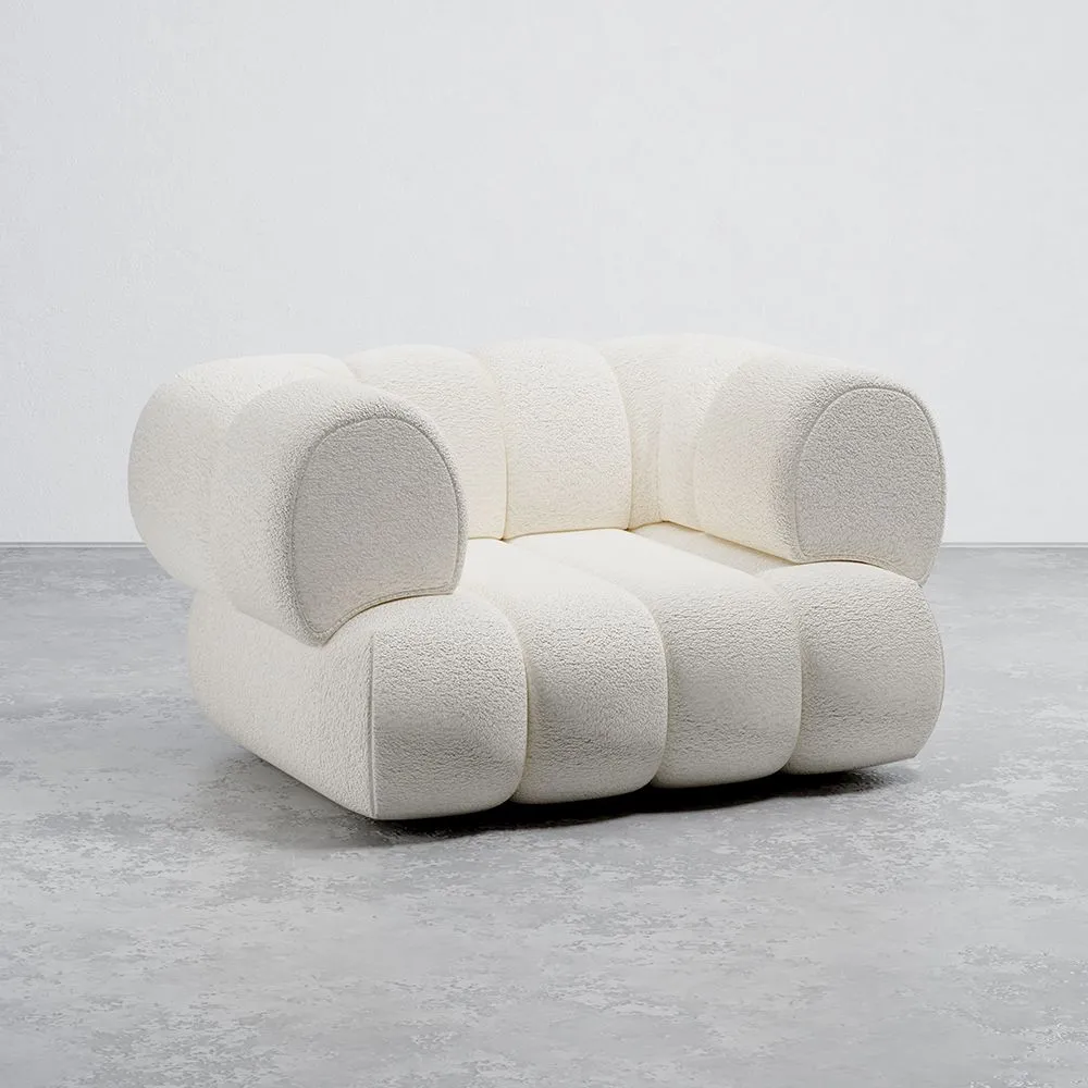 Bouclé Fabric Upholstered Armchair - Modern Style - Curved Teddy image 8