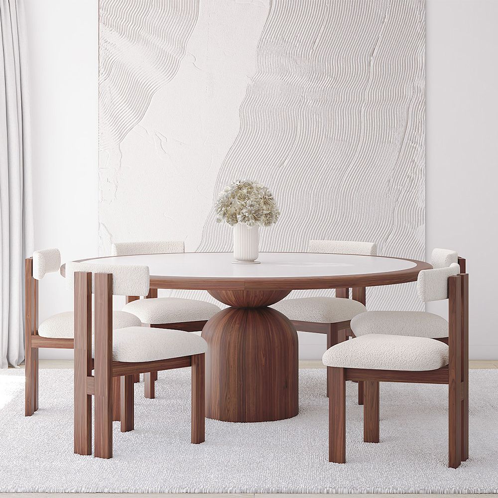 Set Dining Table Round with 6 Wooden Chairs - Minimalist Design - Ivette image 8