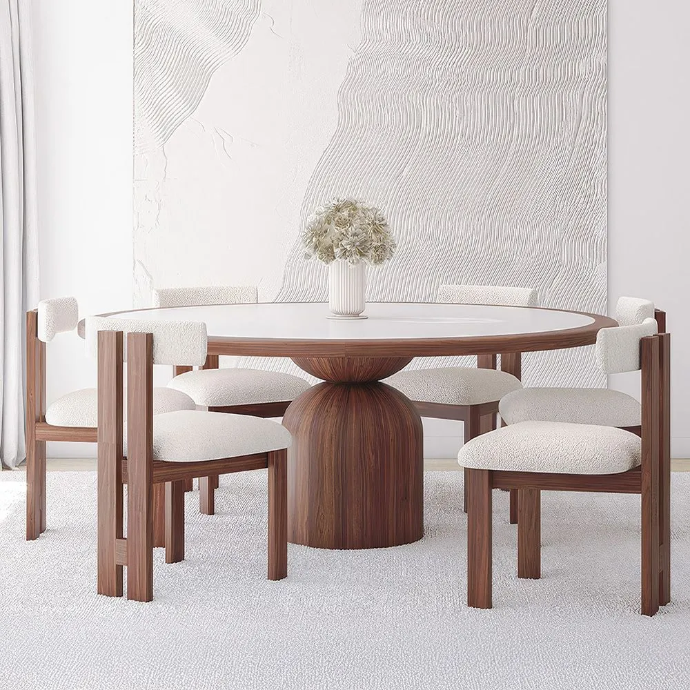 Set Dining Table Round with 6 Wooden Chairs - Minimalist Design - Ivette image 8