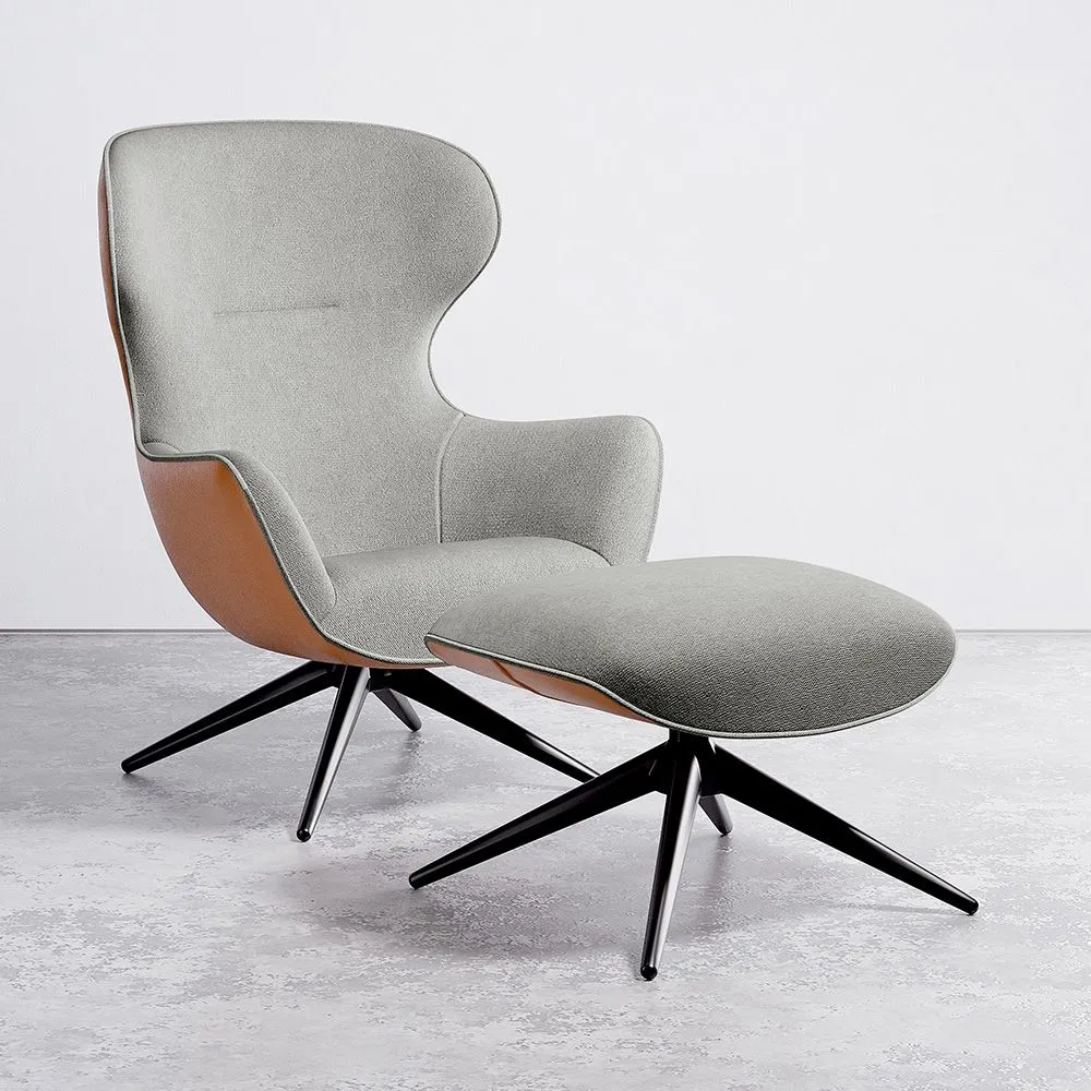 Contemporary Upholstered Design Armchair with Footrest - Derta image 8