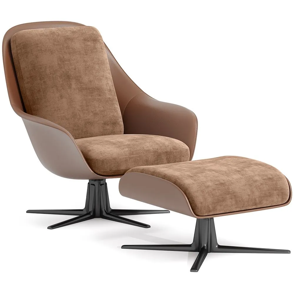 Contemporary Upholstered Design Armchair with Footrest - Asher image 8