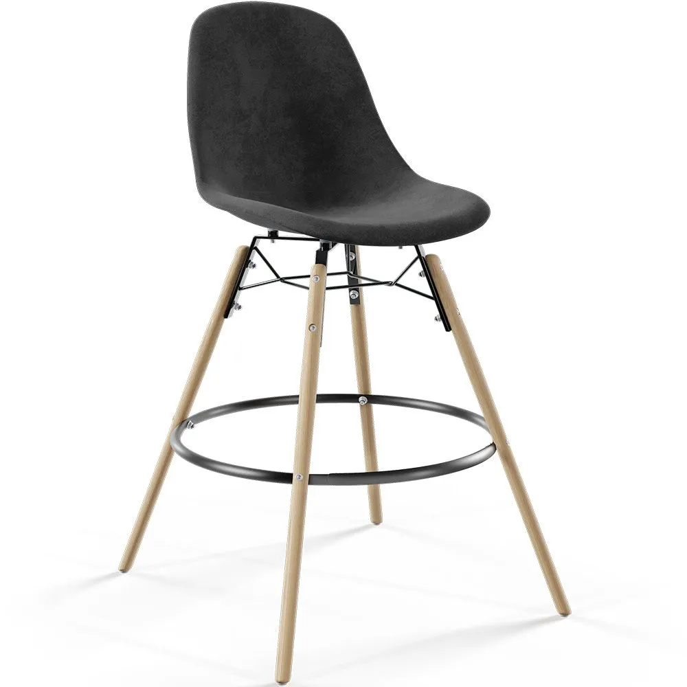 Velvet Bar Stool - Scandinavian Design and Wooden Legs - Skögur image 8