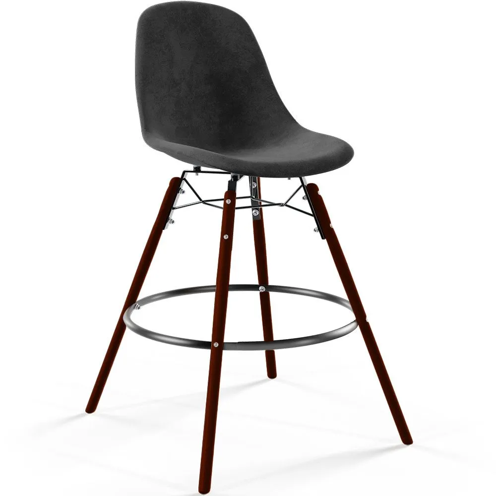 Velvet Bar Stool - Scandinavian Design and Dark Wood Legs - Skögur image 8