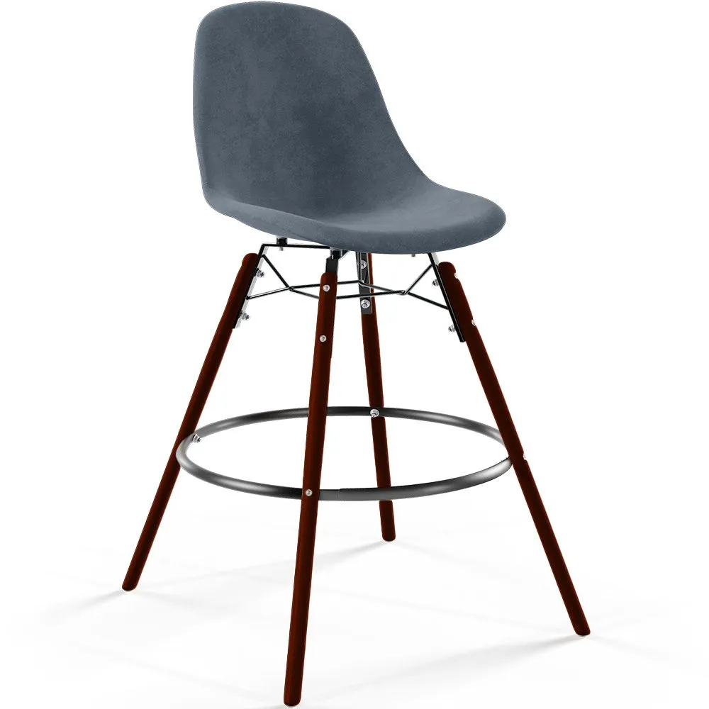 Velvet Bar Stool - Scandinavian Design and Dark Wood Legs - Skögur image 8