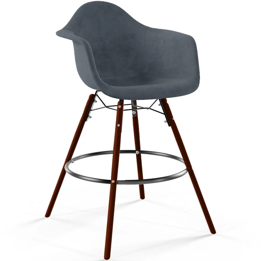 Velvet Bar Stool - Scandinavian Design and Dark Wood Legs - Nordika image 8