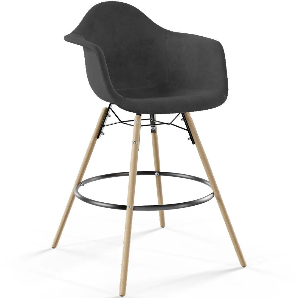 Velvet Bar Stool - Scandinavian Design and Wooden Legs - Nordika image 8