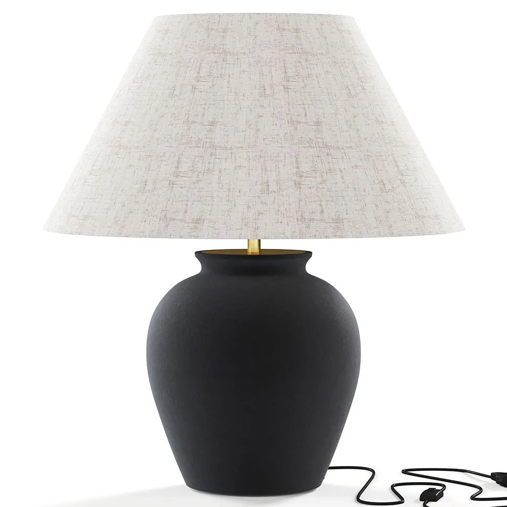 Vintage Table Lamp - Ceramic Base and Fabric Shade - Luno image 8