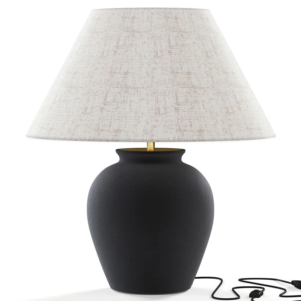 Vintage Table Lamp - Ceramic Base and Fabric Shade - Luno image 8