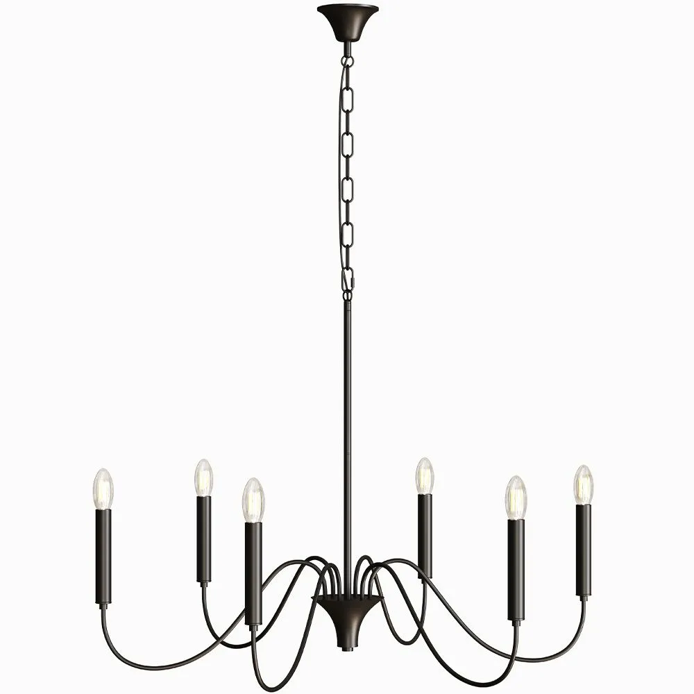 Matte Black Metal Chandelier Style Pendant Lamp – 6 Arms - Lumella image 8