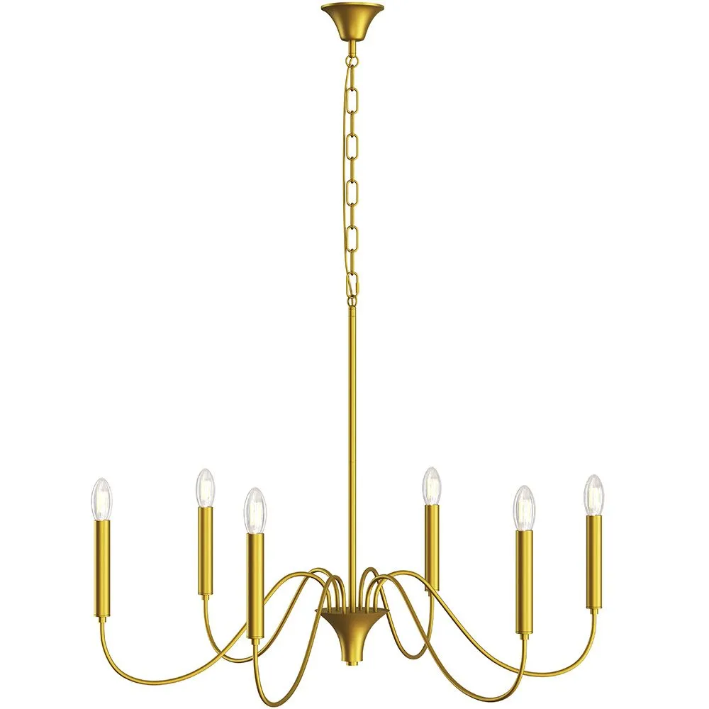 Gold 6-Arm Pendant Lamp – Modern Chandelier Style in Metal - Vintessa image 8