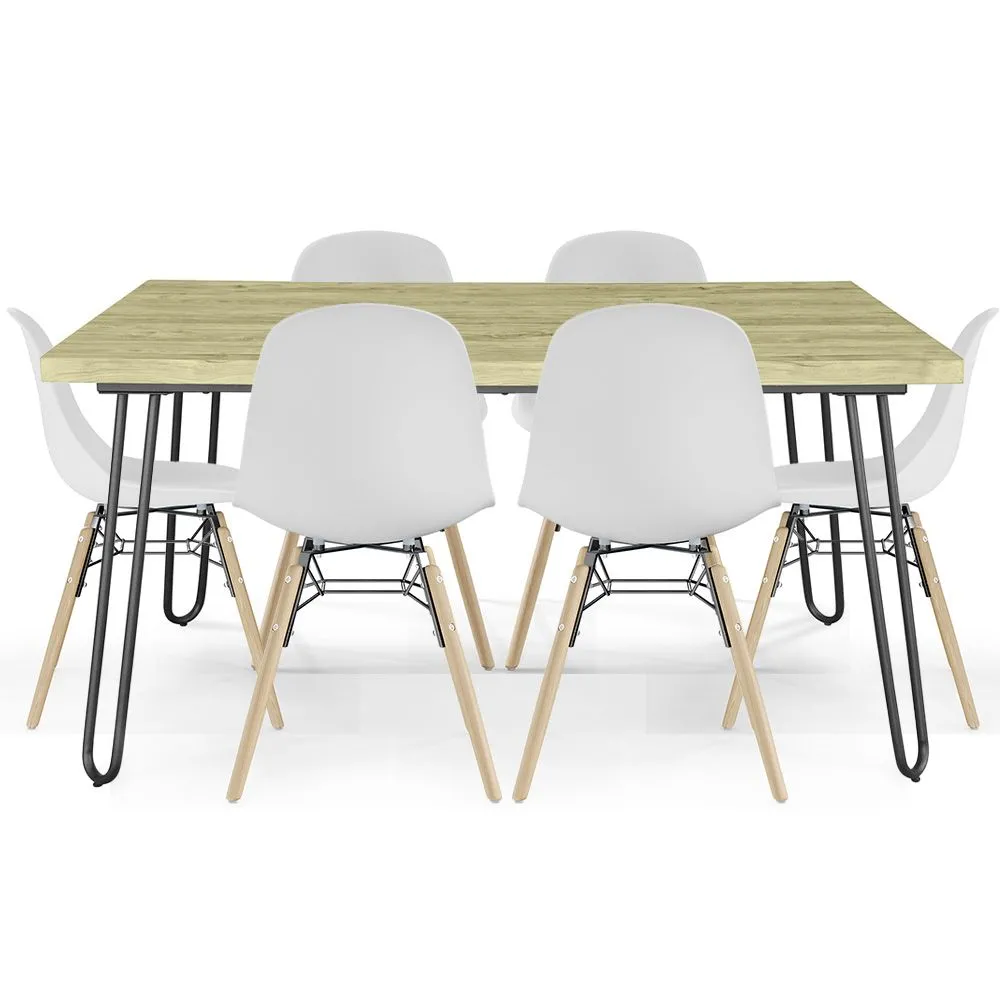 Set Table Hairpin (90x150 cm) + 6 Dining Chairs Nordic Skögur  image 8