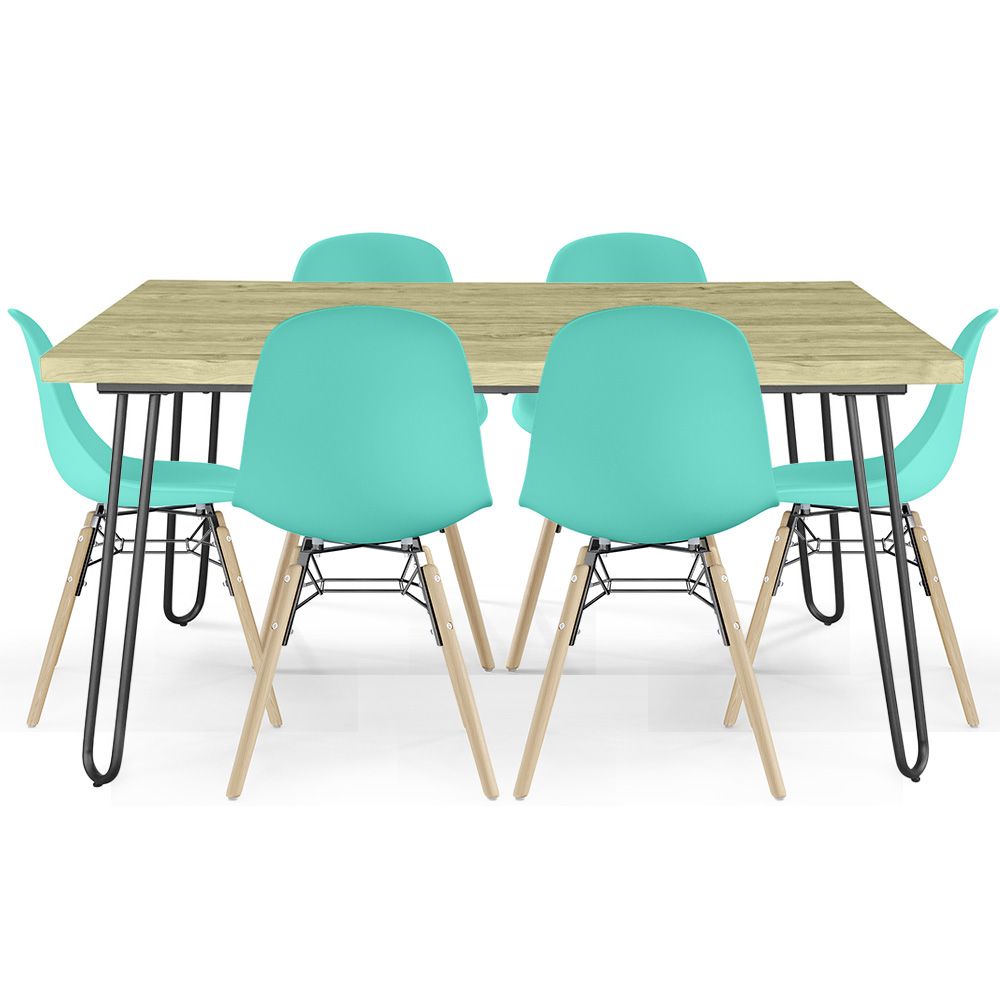 Set Table Hairpin (90x150 cm) + 6 Dining Chairs Nordic Skögur  image 8