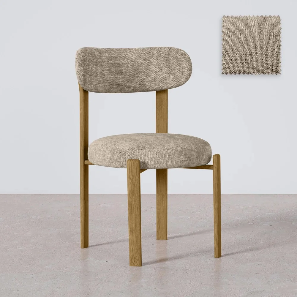 Dining chair Chenille upholstered - Oak effect legs - Ergonomic and modern design - Okare image 8