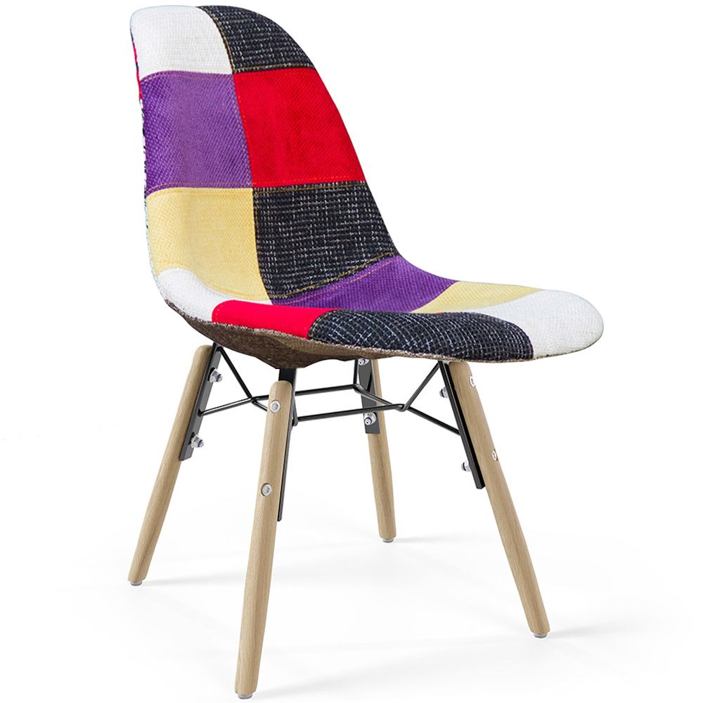 Dining Chair - Patchwork Upholstery - Scandinavian Design and Wooden Legs - Skögur image 8