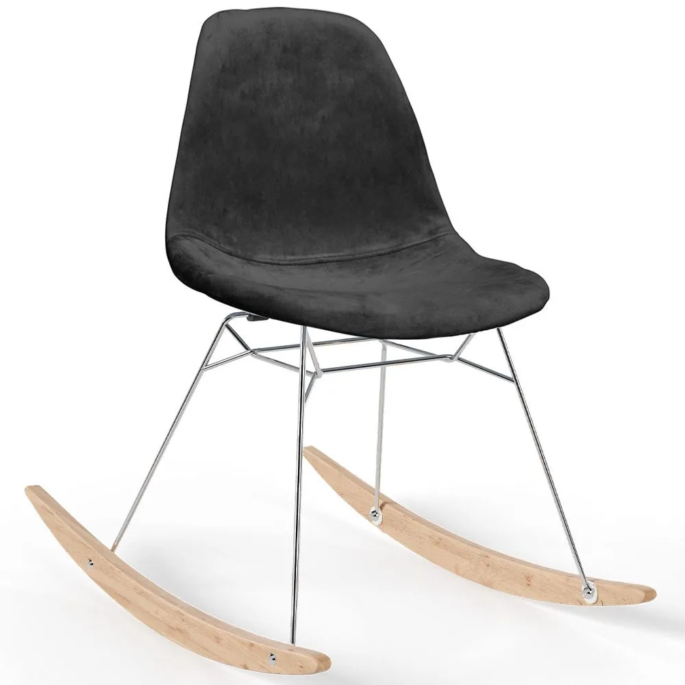 Rocking Chair Modern Fabric Upholstered for Adults - Steel and Wood Legs - Skögur image 8