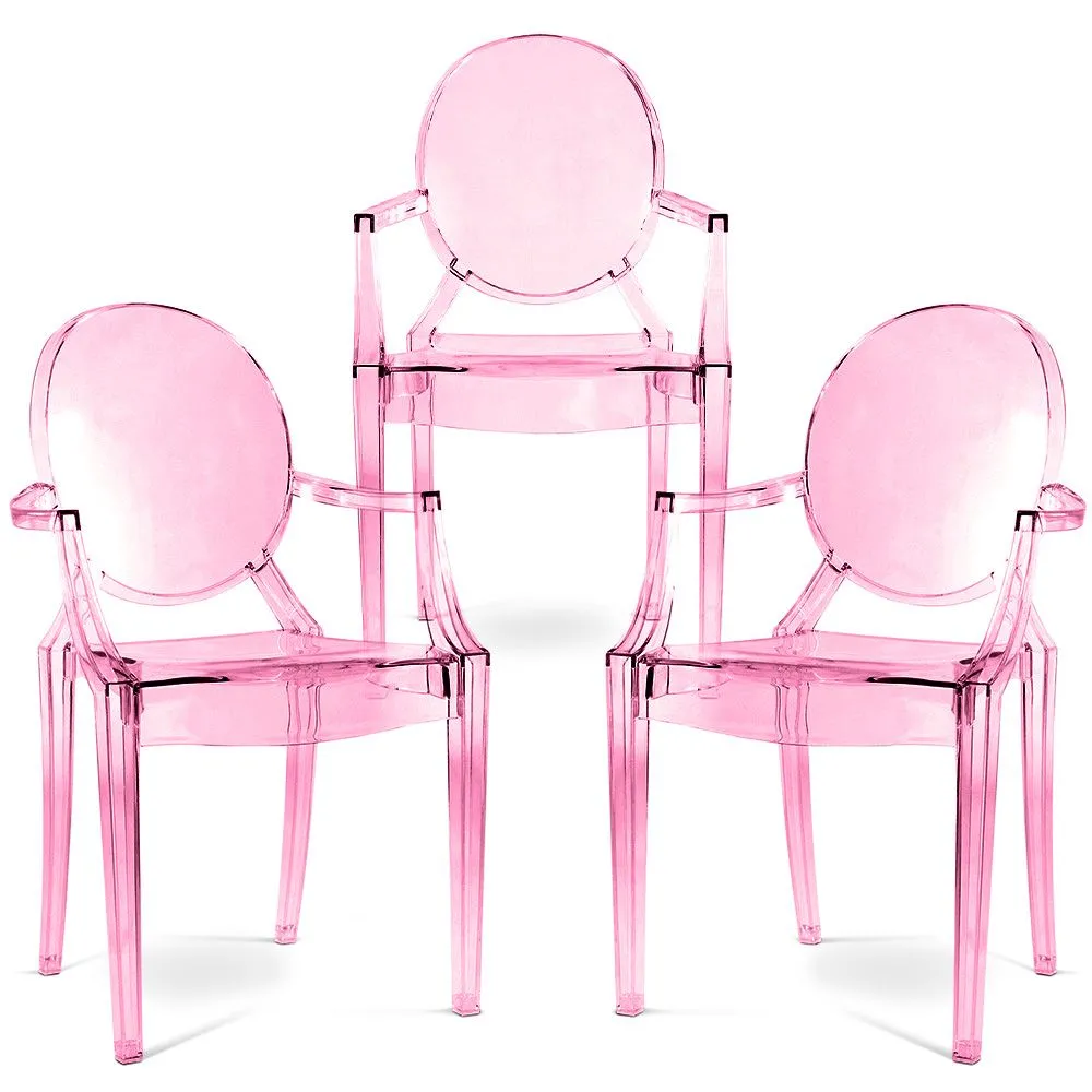 Pack of 3 Dining Chairs - Transparent - Design with Armrests - Louis XIV image 8