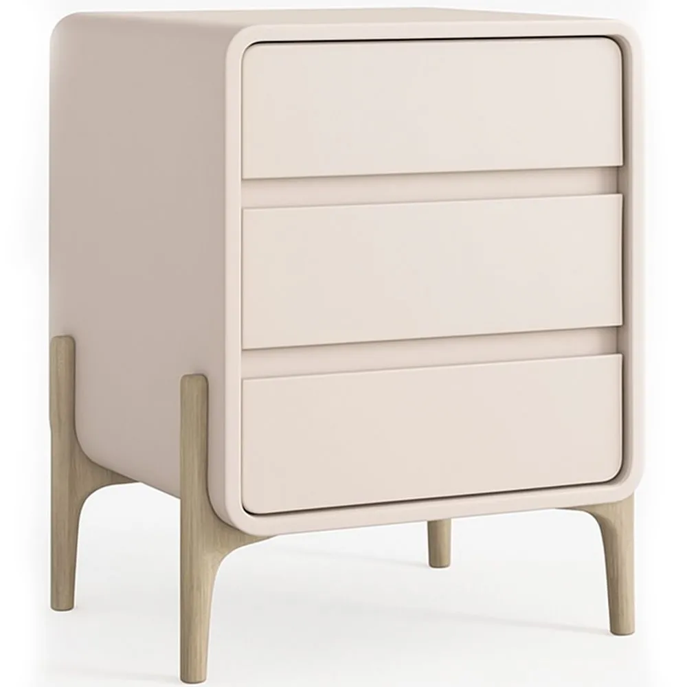 Modern Scandi nightstand covered in faux leather with 3 drawers and natural wood legs - Bennis image 8