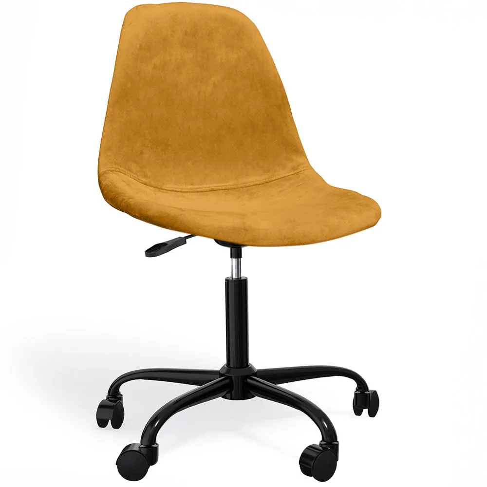 Office Chair Swivel with Wheels – Velvet Upholstery – Steel Black Legs - Denisse image 8