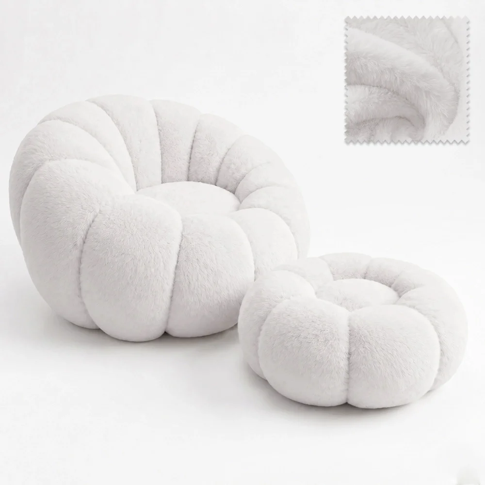 Armchair with Ottoman Upholstered – Soft Fabric – Rubi image 8