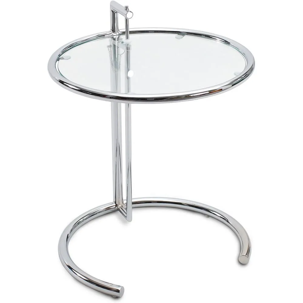 Adjustable Round Side Table - Glass and Steel - Lake image 8