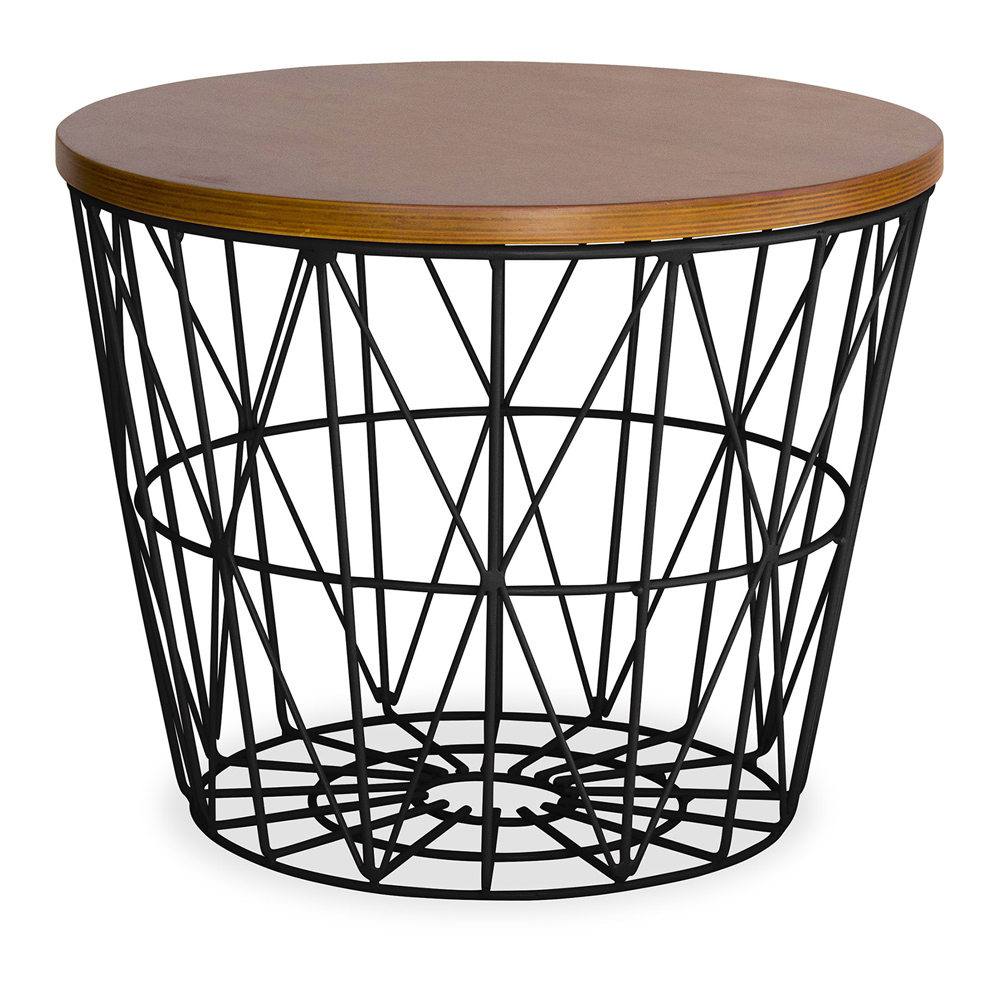  Buy Round Side Table - Industrial Design - Wood and Metal - Basker Black 58416 - in the UK
