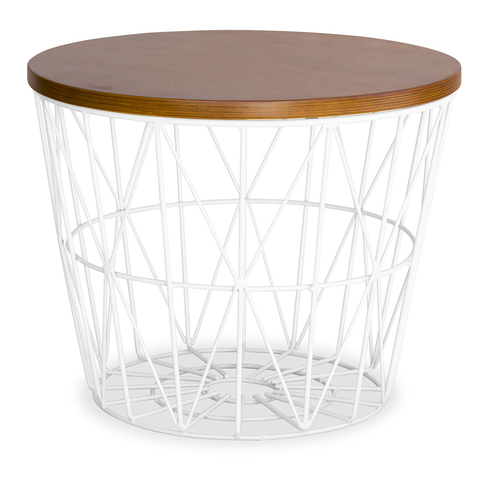  Buy Round Side Table - Industrial Design - Wood and Metal - Basker White 58416 - in the UK