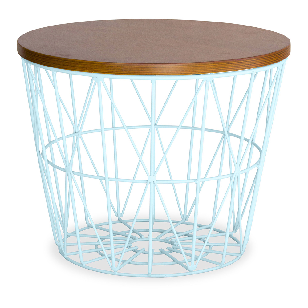  Buy Round Side Table - Industrial Design - Wood and Metal - Basker Light blue 58416 - in the UK