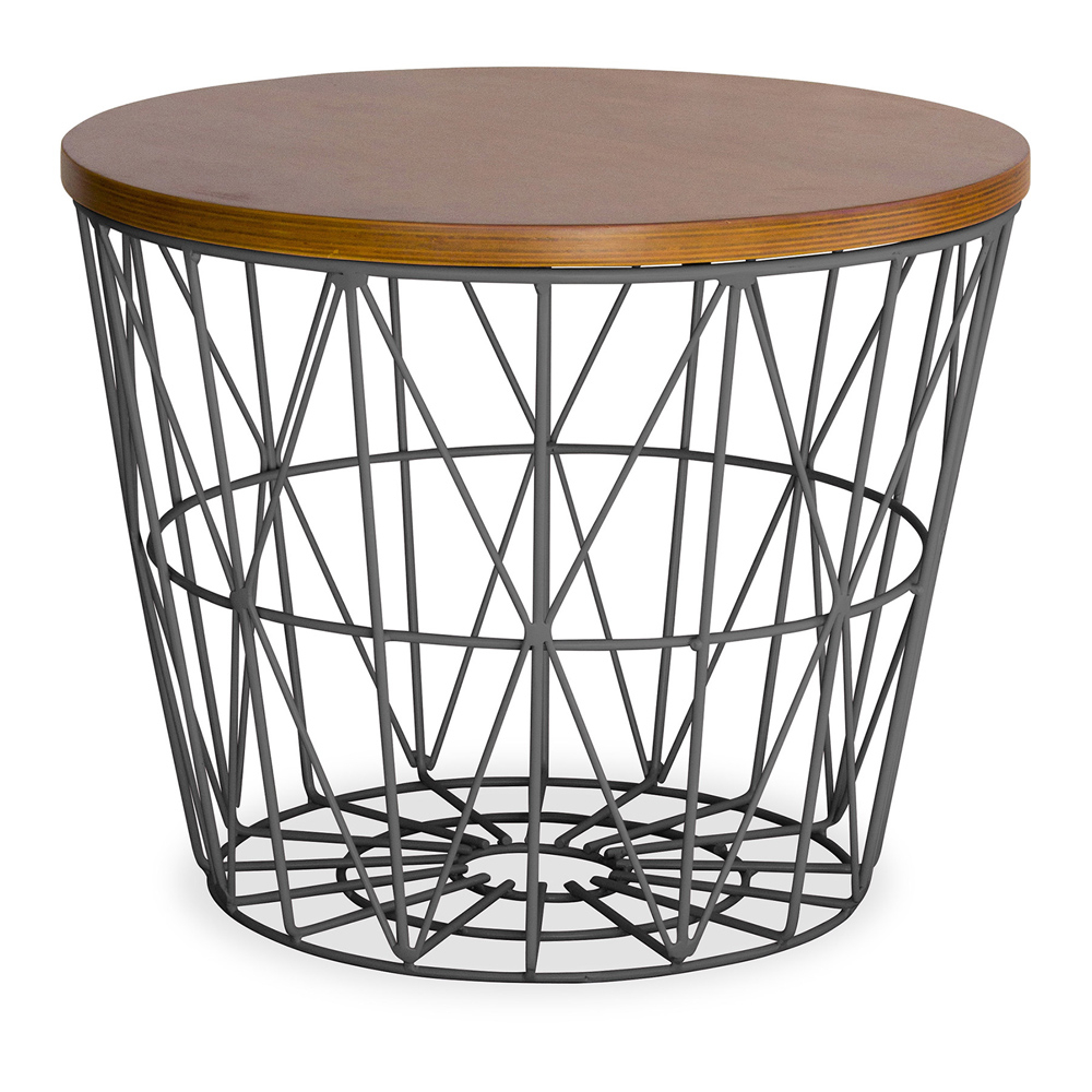  Buy Round Side Table - Industrial Design - Wood and Metal - Basker Dark grey 58416 - in the UK