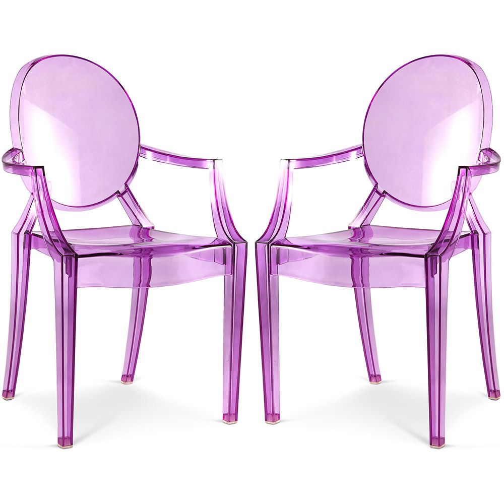 Pack of 2 Transparent Dining Chairs - Armrest Design - Louis XIV image 8
