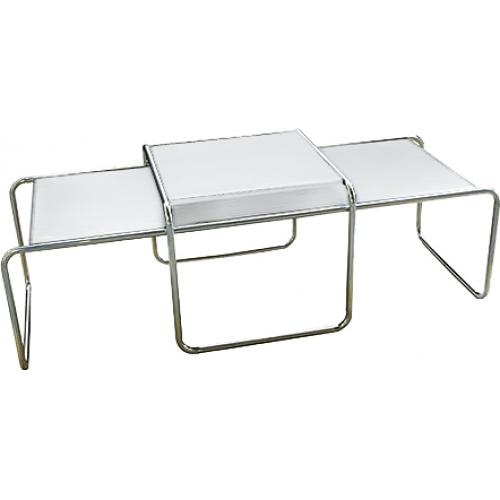  Buy Set of 2 Stackable Coffee Tables - Wood and Steel - Lacky White 13310 - in the UK