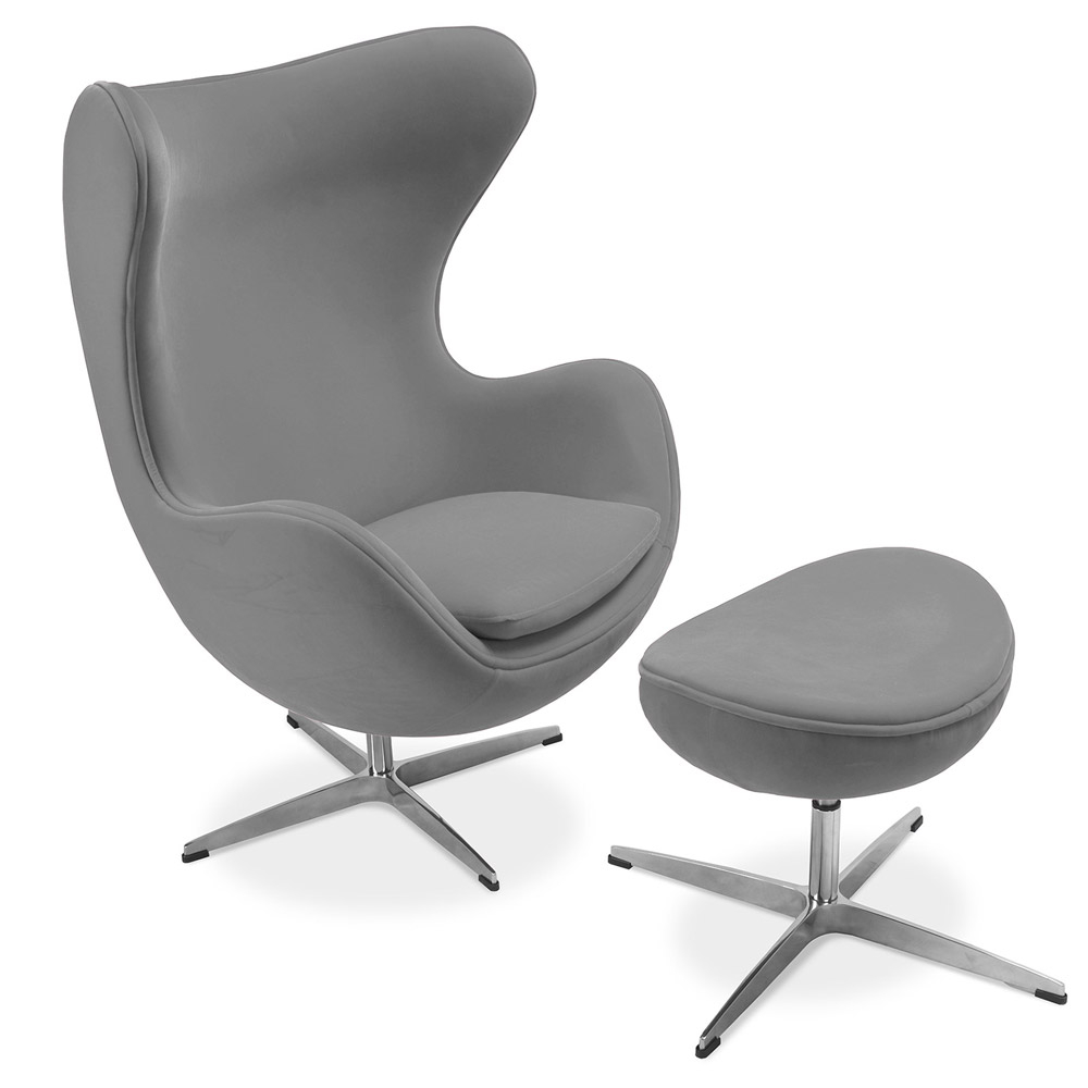  Buy  Egg design armchair with footrest - Fabric upholstered - Brave Light grey 13657 - in the UK