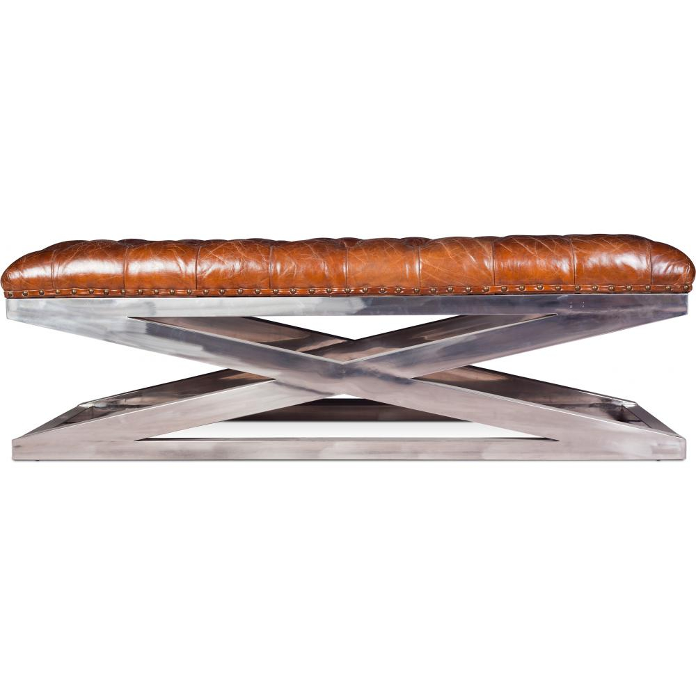  Buy Steel Bench - Leather Upholstered - Churchill Light brown 48383 - in the UK