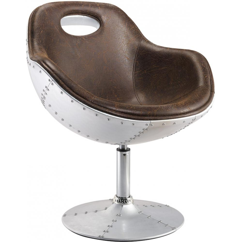  Buy Armchair with armrests - Aviator design - Leather and metal - Tulip Brown 25622 - in the UK