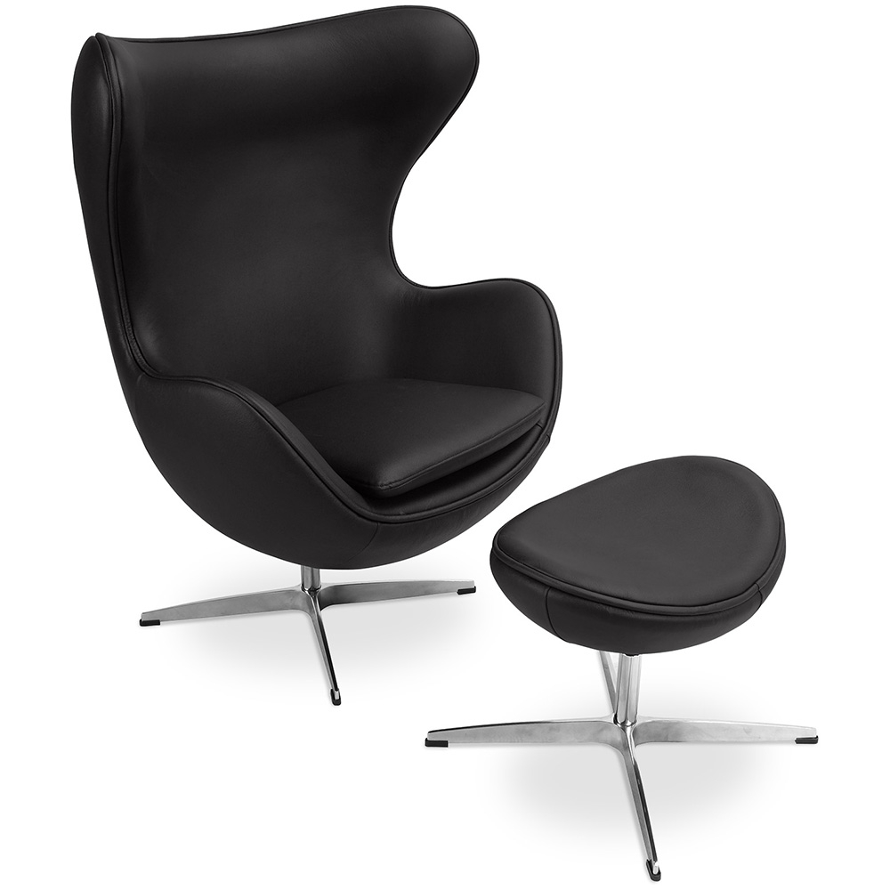  Buy  Design armchair with footrest - Leather upholstered - Brave Black 13661 - in the UK