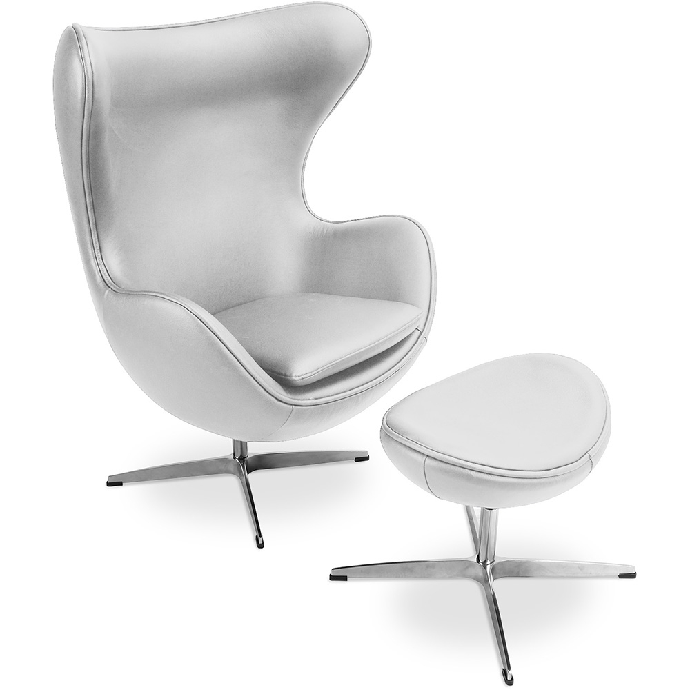  Buy  Design armchair with footrest - Leather upholstered - Brave White 13661 - in the UK