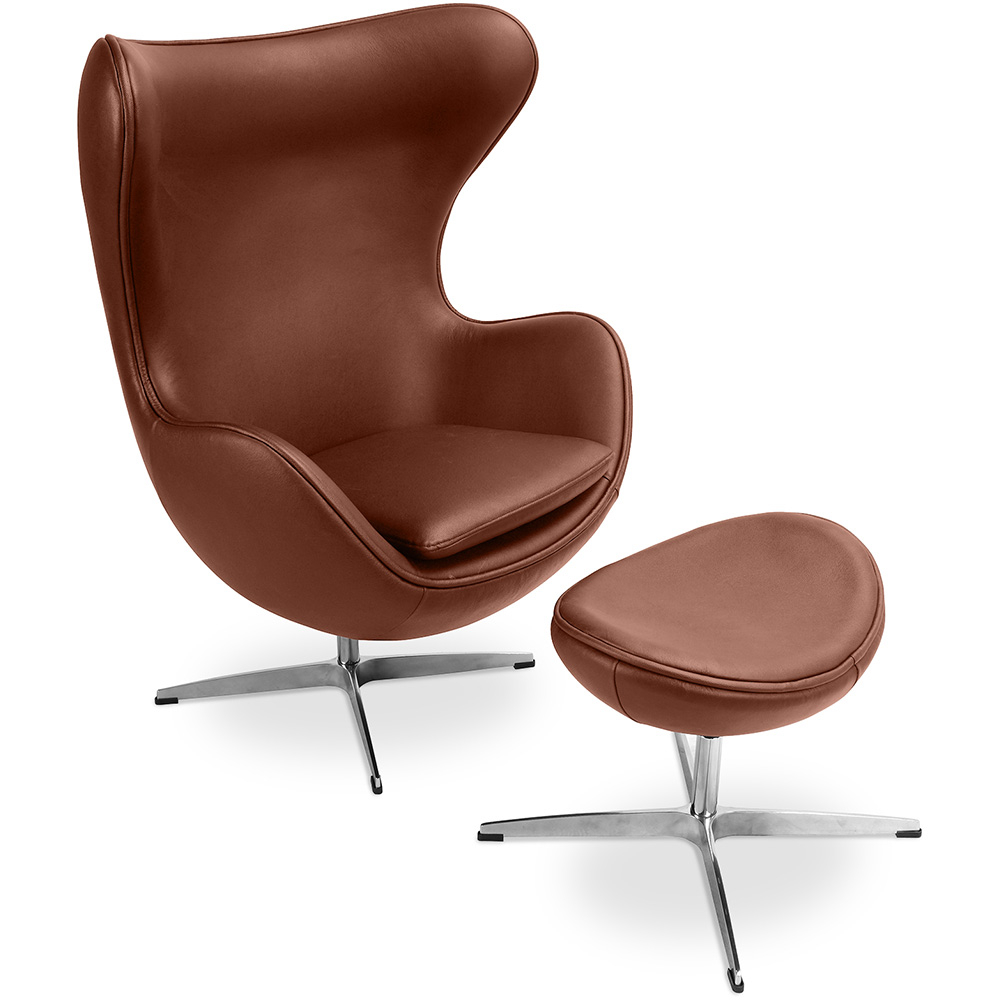  Buy  Design armchair with footrest - Leather upholstered - Brave Vintage brown 13661 - in the UK