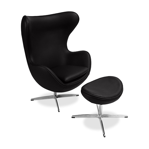  Buy Egg Design Armchair with Footrest - Upholstered in Faux Leather - Brave Black 13658 - in the UK