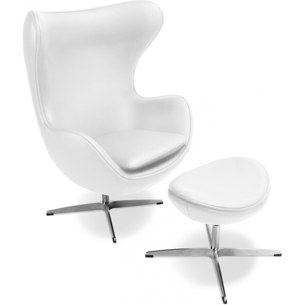  Buy Egg Design Armchair with Footrest - Upholstered in Faux Leather - Brave White 13658 - in the UK