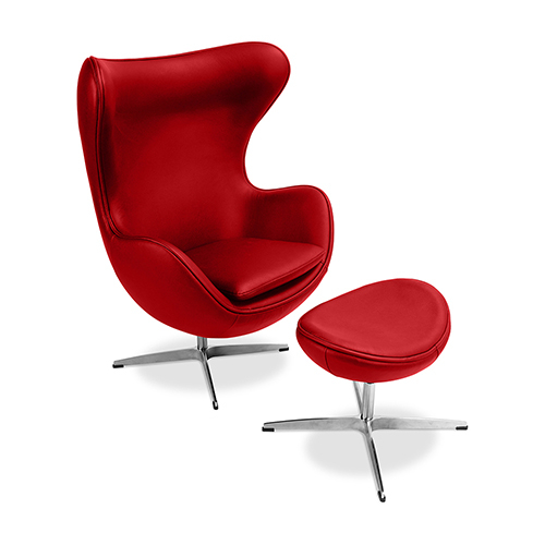  Buy Egg Design Armchair with Footrest - Upholstered in Faux Leather - Brave Red 13658 - in the UK