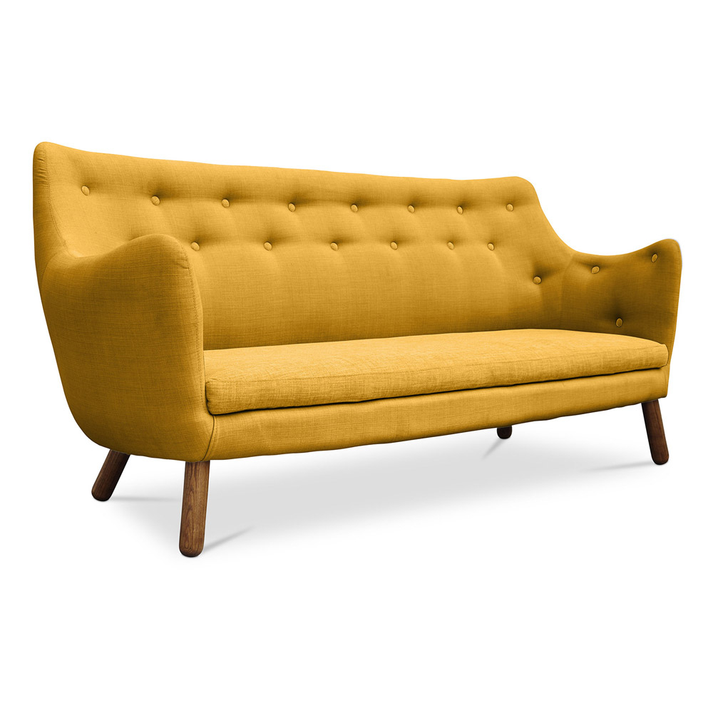 Buy Linen Upholstered Sofa - Scandinavian Style - 3 Seater - Poetes Yellow 54722 - in the UK