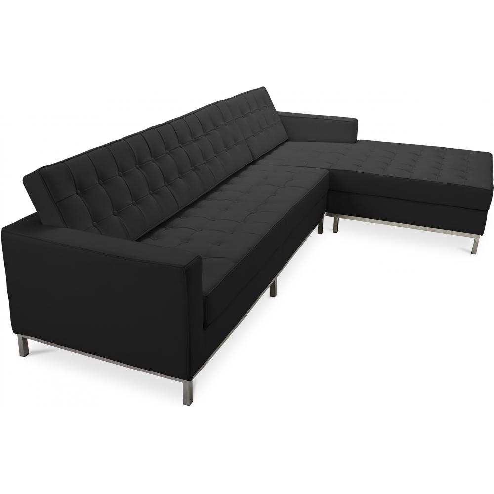  Buy Design Chaise Lounge - Leather Upholstered - Right - Sama Black 15185 - in the UK