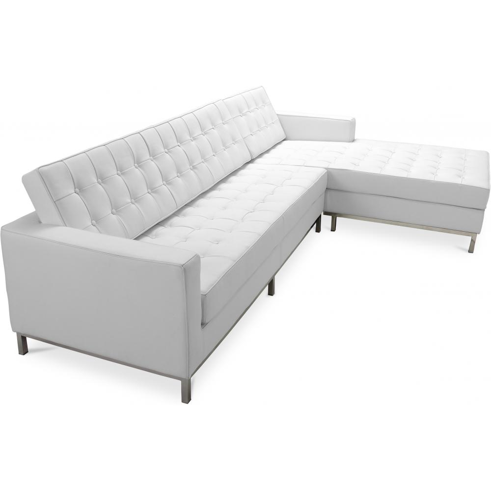  Buy Design Chaise Lounge - Leather Upholstered - Right - Sama White 15185 - in the UK