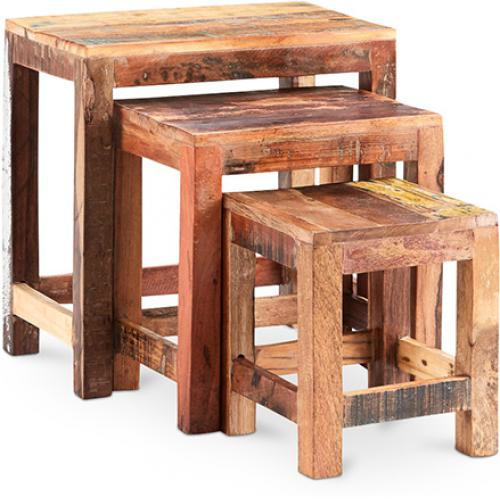  Buy Pack of 3 Stackable Side Tables - Wood - Seaside Multicolour 58507 - in the UK