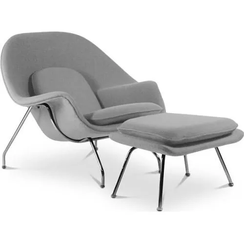 Designer Armchair with Footrest - Upholstered in Fabric - Womb image 8