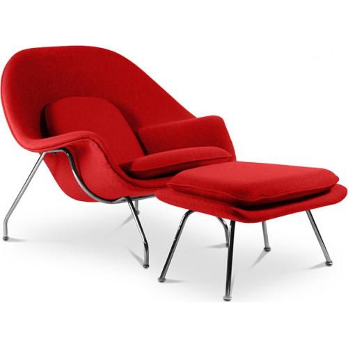 Designer Armchair with Footrest - Upholstered in Fabric - Womb image 8